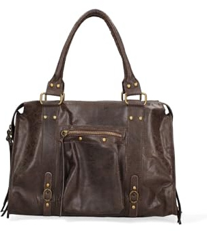 Gave Lux Schultertasche für Damen aus echtem Wildleder. Handwerkliches Produkt. Made in Italy GLX220609023FBG Hellbraun 41 x 28 x 13 cm, dunkelbraun, Einheitsgröße