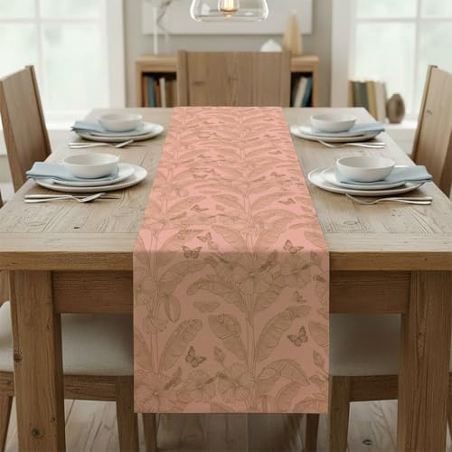 Light Green Tropical Floral Leaves with Butterfly Holiday Table Runners Table Runner Short Turner for Dining Spring Decorations for Home Holiday Decorations Home Kitchen Dining Decor 13 × 70 inch