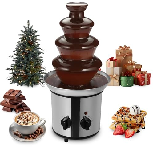 Fontana di cioccolato a 4 piani, con funzione di fusione, 170 W, elettrica per fonduta di cioccolato, 1,8 l/60,86 oz capacità in acciaio inox, fontana di cioccolato per famiglia, feste, compleanni