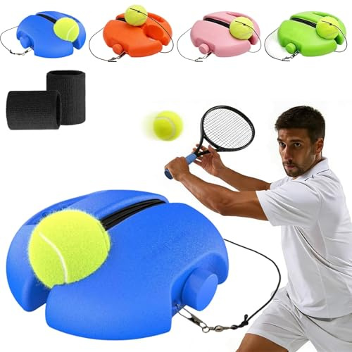 Solo Tennis Trainer Rebound Ball Set, Portable Solo Tennis Practice Device with Anti-Tangle String & Stable Base, Tenniss Training Equipment for Kids Adults Beginners Garden (Blue with 1 Ball)