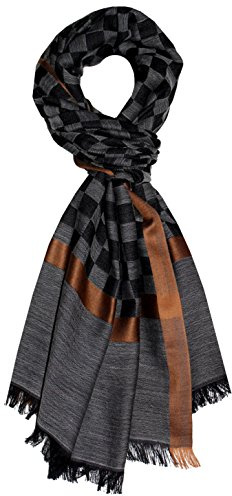 Lorenzo Cana 7839511 Écharpe pour homme 50 % cachemire 40 % coton 10 % soie Noir/gris 70 cm x 180 cm