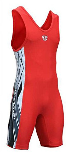 BERKNER Brottningsdräkt för män DRAGON singlet viktlitning trikot Powerlifting (röd, L)
