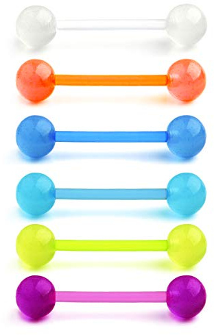 Vcmart 6pcs 14 Gauge di Lingua in Plastica Anello di Barra del capezzolo Set Bagliore al buio Bioflex 12/14/16/18mm Barbell Piercing Gioielli, Plastica, senza pietra