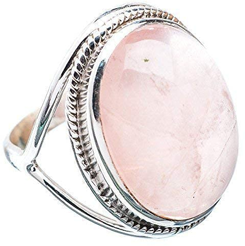 Navya Craft 925 Sterling Silber Rosenquarz Handarbeit Damen Ringgrößen 14 bis 22 DE
