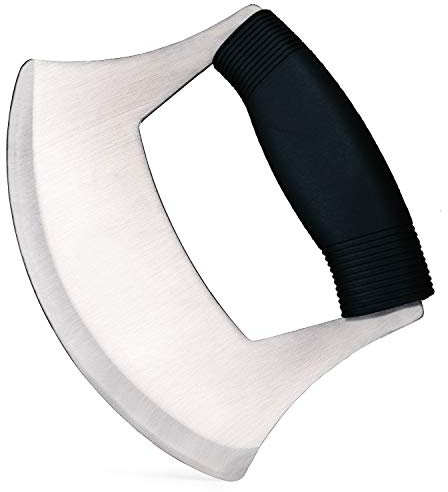 Cortador de pizza de acero inoxidable Ulu, cuchillo afilado, cortador de picar mezzaluna, cuchillo de ensalada, picador de verduras con mango ergonómico antideslizante mejorado