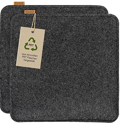 Miqio Design Filz Sitzkissen Eckig mit Antirutschnoppen | 35cm | 2er-Set | Indoor und Outdoor | Nachhaltig aus recycelten PET Flaschen | Waschbare Stuhlkissen rutschfest | Dunkelgrau