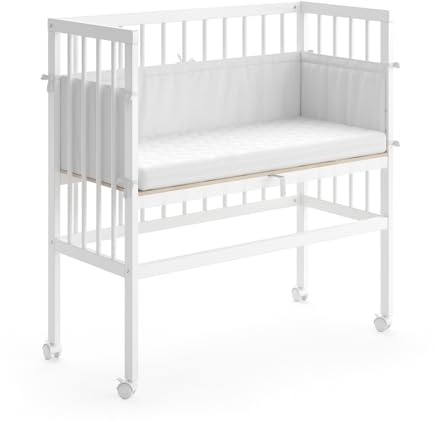 VitaliSpa Beistellbett Sophie, Weiß, 94 x 42.5 cm 1 Seitenschiene, höhenverstellbar mit Rollen zur einfachen Positionierung