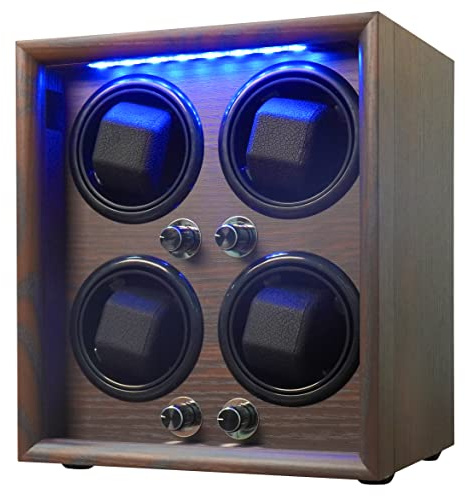 Oryx Watch Winder 4 Rotator Box Automatic Rotating Watch Case with LED Light, 5 Rotation Modes Setting, USB Powered Super Quiet Mabuchi Motor(Walnut)