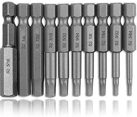 Mesee 10pcs Set Bits Embouts de Tournevis Magnétiques à Tête Hexagonale Intérieure 50 mm de Tige Hexagonale 1/4 pouce en Acier S2 Jeu d'embouts de Tournevis Hexagonaux Imperial 5/64-5/16 Pouce