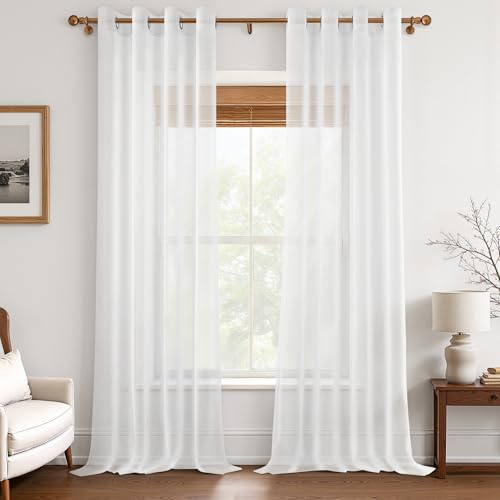 MRTREES 2 Pezzi Tende per interni Voile Trasparenti Bianche con Occhielli 140x270 CM Tenda a Panello Tende Confezione Leggere Morbida per Camera da Letto e Soggiorno Finestra Moderne