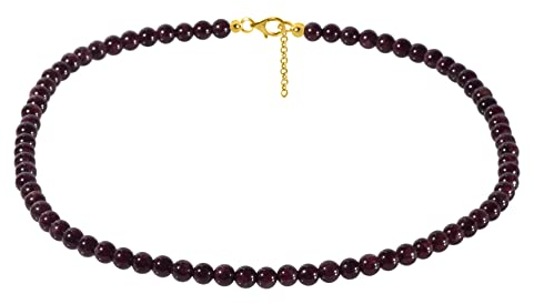 ELEDORO echter Granat Halskette Collier für Damen aus Silber 925 vergoldet Karabiner 6mm 48cm plus 5cm lang