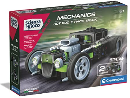 Clementoni Scienza e Gioco Build - Hot Rod e Race Truck, Kit Costruzione Bambini 8+ Anni, con Oltre 120 Componenti Intercambiabili, App Dedicata, Made in Italy, Lingua Italiana, 19335