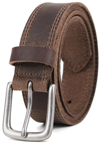Vatan Men's Genuine Leather Casual Every Day Jeans Belts, Handmade Men Leather Belt with Gift Box (B-Bourbon Brown (Double Stitch), 32(Fits Waist 30-31))