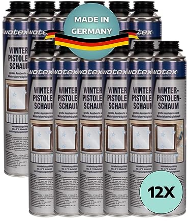 AWOTEX 12 x Winter-Pistolenschaum B2 750 ml 1-K I bis -5°C Umgebungstemperatur verarbeitbar I Bauschaum Dämmschaum für PU-Schaumpistole I Klebeschaum für Montageschaum Pistole