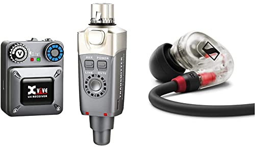 Xvive U4 In-Ear-Monitor, kabelloses digitales Monitorsystem, Schwarz & Sennheiser IE 100 PRO Dynamischer In-Ear-Monitoring-Kopfhörer, Transparent