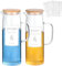 KitHero Waschmittel Aufbewahrung mit Etiketten,Bambusdeckeln und Griffen – [2x 1476ml] Glas Behälter Laundry Organizer Waschmittelspender für Waschmittel, Weichspüler