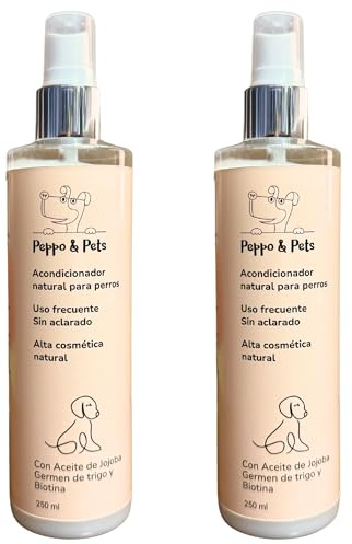 Peppo and Pets- Pack DE 2 Unidades- 500 ML EN Total- Acondicionador Natural para Perros sin aclarado-Ingredientes Naturales-SIN sulfatos, parabenos NI siliconas-Apto para Cachorros y Pieles sensibles