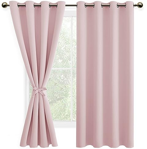 DWCN Blackout Curtains with Tiebacks for Bedroom Thermal Insulated Solid Eyelet Curtains for Living Room,2 Panels,52 Wide x 63 Drop Pink