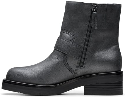 Clarks Premium Botas de moda con hebilla Rebelle para mujer, color peltre metálico, talla 36, Peltre Metálico, 39 EU
