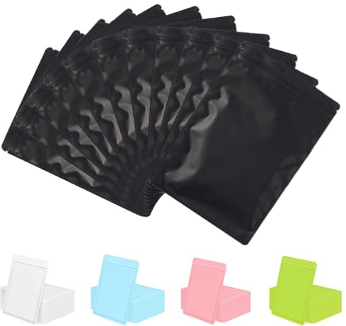 Rimiko 50 Piezas de Bolsa Opaco de Resellable de Aluminio Mylar Zip lock Bags, Bolsa Pequeña Plana con Cierre, Bolsa de Plástico para Alimentos y Muestras (Negro, 9x16cm)