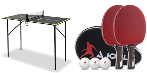 JOOLA Tischtennisplatte Mini - Indoor Tischtennistisch, Freizeittisch Inklusive Tischtennisnetz, Dark-Grey & Tischtennis Set Duo PRO 2 Tischtennisschläger + 3 Tischtennisbälle + Tischtennishülle