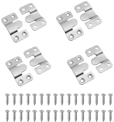 Interlocking Flush Mount Bracket Picture Hanging Hooks Stainless Steel Heavy Duty Photo Frame Hook Large Picture Hanger Buckle Furniture Connector Headboard Wall Mounting Hardware（Silver4 Pairs）