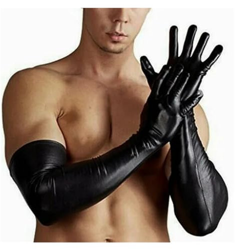 Långa damhandskar 2 par långa smala handskar i konstläder våt look unisex sexig herr latexhandskar för fest, opera, klubb, kostym, nattklubb, armbågshandskar för män