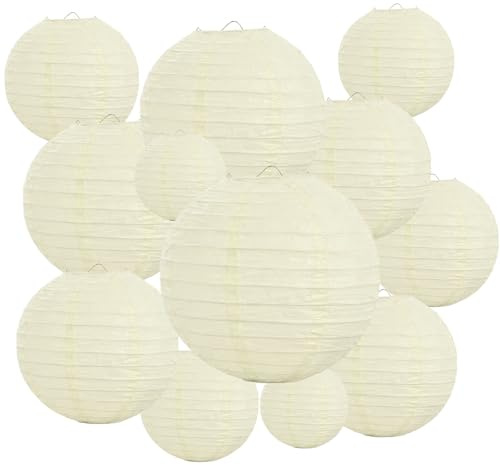 20Pcs Cream Paper Lanterns for Parties, 4” 6” 8” 10” 12” Chinese Asian Hanging Round Paper Lanterns for Birthday Wedding Halloween Christmas Home Decor Party Decor