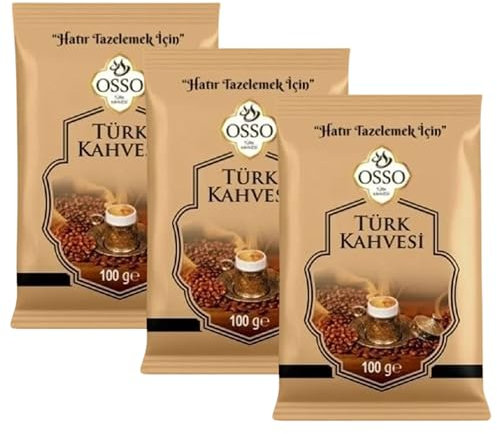 Osso Café turc – 3 x 100 g, finement moulu, plaisir de café traditionnel, aromatique et intense, convient pour la préparation de moka et d'expresso