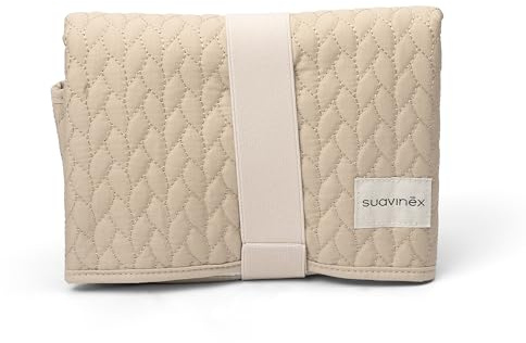 Suavinex, Matelas à Langer Bébé Portable, Tapis à Langer de Voyage, Imperméable, Traitement Waterproof, Pliable, Rembourré, Facile Nettoyer, à Plier et à Ranger dans le Sac, Cadeau Nouveau-né, Beige