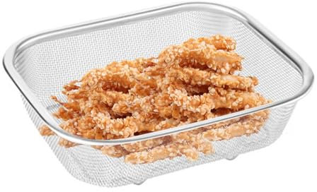 Rectangle Colander Basket - Chip Serving Frying Basket | Stainless Steel Fine Mesh Strainer, Rice Washing Bowl, Kitchen Colander Strainer Rectangular Sieve with Mesh Colander Basket