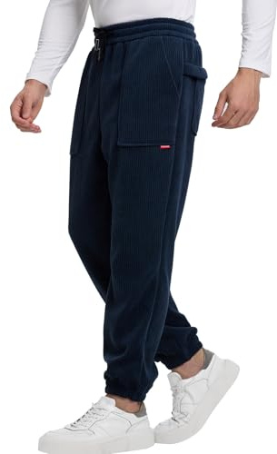 Misfuso Pantalon Homme en Velours Côtelé, Pantalon Cargo Homme Décontracté avec Cordon de Serrage, Pantalon Jogging Homme Taille élastique, Coupe Ample fuselée avec Poches Bleu Clair M