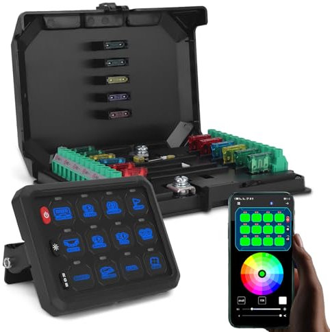Pannello di commutazione Chelhead a 12 bande con controllo APP RGB 80A multifunzione retroilluminato dimmerabile Bluetooth pannello di commutazione a distanza impermeabile universale