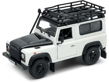 OPO 10 - Welly 1/24 Scale Model Car, Compatible with Cream White Land Rover Defender with Roof Rack - 22498SP-Gal-White