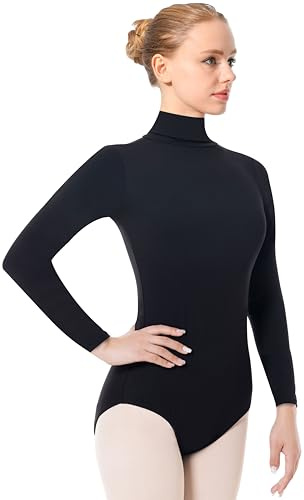 Mulnall Damas cuello tortuga manga larga Leotard danza ballet adulto gimnasia mujer básico negro blanco Leotard Dance ropa de baile, Negro , M