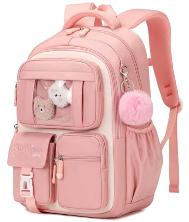 Bansusu Kawaii Girls Backpack for Kids School Bag, Capacity Bookbag Rucksack for Girls Daypack, B552-Pink