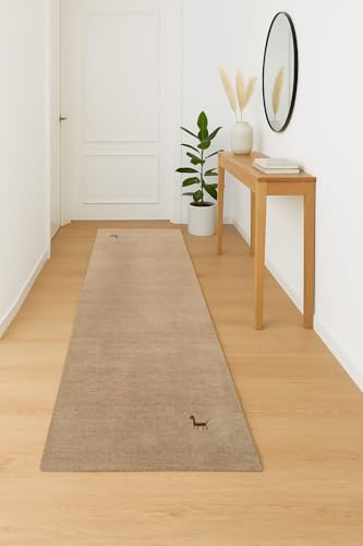 Gabbeh Teppich Läufer 75x200 cm – Handgewebt aus 100% Schurwolle – Orientteppich beige – Moderner Wollteppich für Wohnzimmer, Schlafzimmer & Flur, fußbodenheizung geeignet