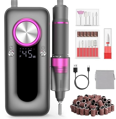 Dslive Electric Nail File Kit, 45,000 RPM Rechargeable Nail Drill, with 12 Nail Drill Bits, for Acrylic Gel Nails, Manicure Pedicure Tools for Home & Salon Use