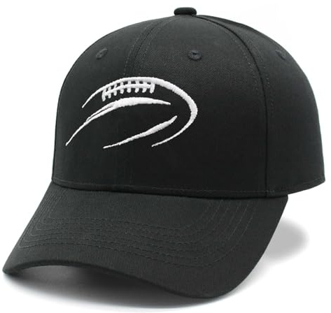 American Football Style Cap - Black Classic Embroidered Rugby Hat, Adjustable Low Profile Unisex Baseball Cap