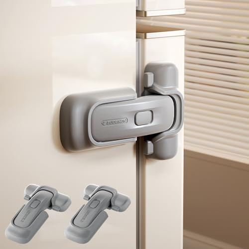 EUDEMON Serratura per frigorifero per bambini, blocco frigorifero e congelatore a prova di bambino, facile da installare (Grigio, 2 Pezzi)