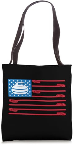 Winter Ice Sports US Curler Broom American Flag Curling Fan Tote Bag