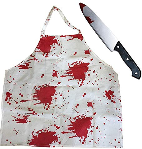 Ilovefancydress Adults Bloody Apron + Bloody Knife Perfect For Halloween Costume Accessories Zombie Killer Chef Butcher Movie Costumes -Available In One Size