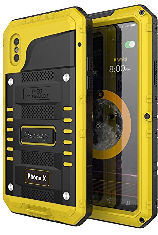 Beeasy Coque pour iPhone X Antichoc Étanche, Protecteur d'Écran Intégré Qualité Militaire Robuste Résistant Metal Housse IP68 Etanche Antipoussière Anti Pluie Neige Étui pour iPhone 10 Le Travail