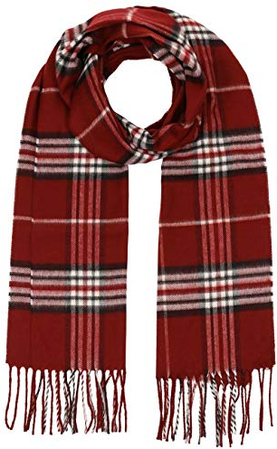 Lipodo Karo Cashmink Winterschal für Damen/Herren (30 x 180 cm) - Karoschal Made in Germany - Hautfreundlicher Fransenschal - Schal mit Fransen Herbst/Winter dunkelrot