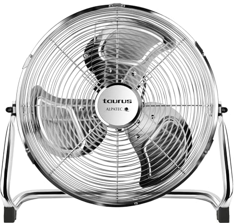 Taurus Sirocco 18 - Ventilateur de sol 120W, 3 vitesses, silencieux, 3 hélices métalliques / 45 cm de diamètre, inclinaison réglable, grille amovible, base antidérapante