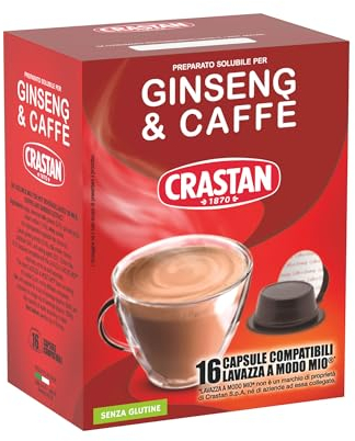 CRASTAN 1870, 16 Capsule, 1 Box da 16 Capsule di Ginseng & Caffè, Capsule Compatibili con A Modo Mio, Bevanda Senza Glutine, 100% Made in Italy