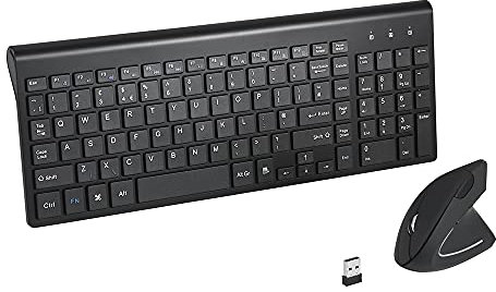 2.4GHz Wireless Vertical Ergonomic Mouse and Keyboard Combo Ultra-Thin Portable Size for PC Desktop Computer Laptop Mac Tablet