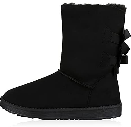 VAN HILL Warm Gefütterte Damen Schlupfstiefel Stiefeletten Schleifen 165742 Schwarz 39