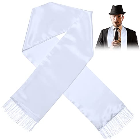 Geyoga White Scarf Men 1920's Scarf with Tassels Halloween Costume Women