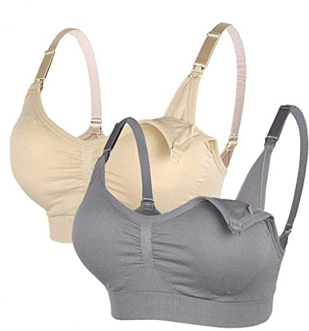 Damen Still BH Ohne Bügel 2PC Verstellbarer Sport-BH Stillshirt Schwangerschafts BH mit Still Clips Ohne Bügel Silberhütchen Stillen aus Baumwolle Soft BH Damen V Ausschnitt Stillen Schlaf Bustier